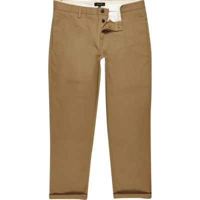 Brown stretch cropped slim chino trousers